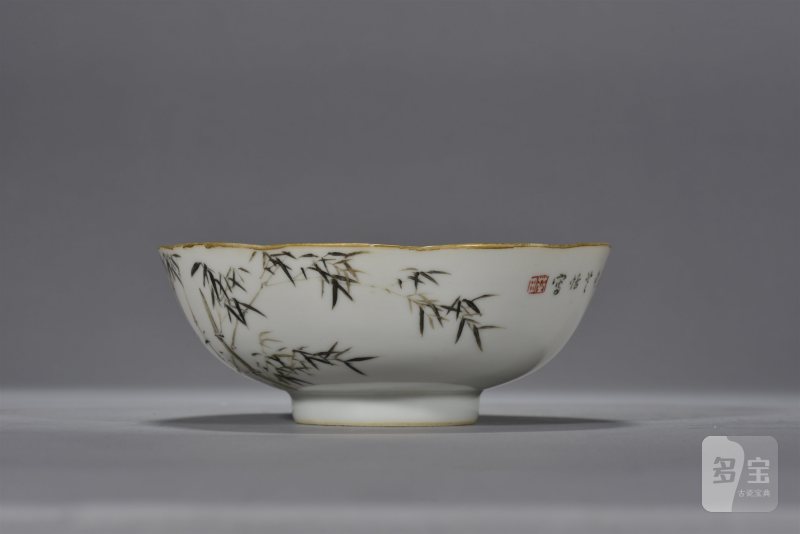 清光绪 芝恬墨竹图碗 - 图3